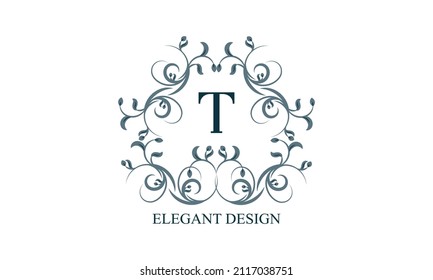 Vintage elegant logo with initials T on a light background. Exclusive monogram for restaurants, clubs, boutiques, cafes, hotel cards. Business style and brand of the company.
