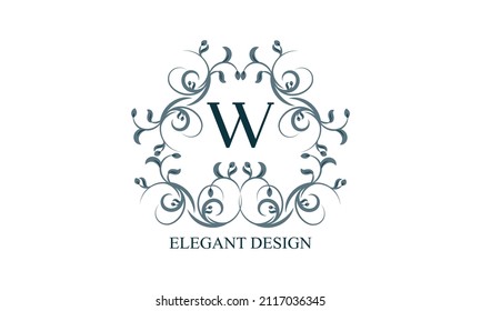Vintage elegant logo with initials W on a light background. Exclusive monogram for restaurants, clubs, boutiques, cafes, hotel cards. Business style and brand of the company.