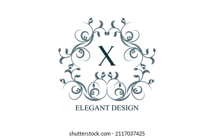 Elegante logo vintage con las iniciales X en un fondo claro. Monograma exclusivo para restaurantes, clubes, boutiques, cafés, tarjetas de hotel. Estilo de negocio y marca de la empresa.