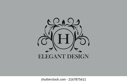 Vintage elegant logo with the letter H in the center. Calligraphic elegant ornament. Business sign, identity monogram for restaurant, boutique, hotel, heraldic, jewelry.