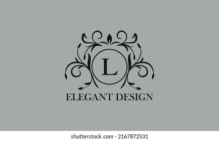 Vintage elegant logo with the letter L in the center. Calligraphic elegant ornament. Business sign, identity monogram for restaurant, boutique, hotel, heraldic, jewelry.