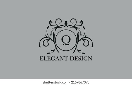 Vintage elegant logo with the letter Q in the center. Calligraphic elegant ornament. Business sign, identity monogram for restaurant, boutique, hotel, heraldic, jewelry.