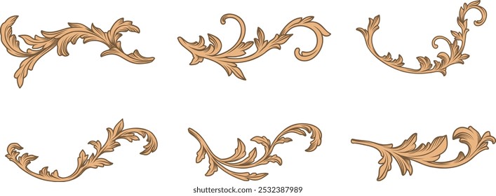 Vintage elegant luxury gold baroque ornamental, flourish, arabesque, lace borders and corners Vector set