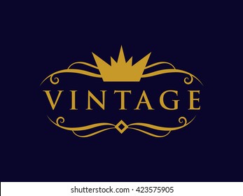 Elegante Logo Real Vintage. Logotipo de la marca Boutique,Monograma del logotipo de la cresta vintage. Logo Vector Elegante. Elemento de diseño caligráfico. Ilustración del vector,Logotipo de corona