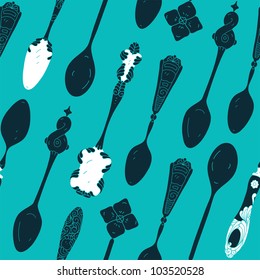 Vintage Elegant Tea and Coffee Spoons Seamless Pattern With Decorations