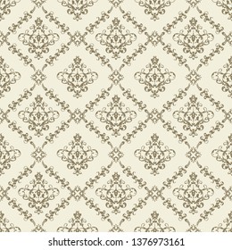 Vintage elegant template damask seamless pattern. Ornamental vector light beige gold  background