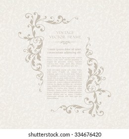 Plantilla elegante vintage con un diseño impecable y marco ornamental. Diseño para invitación a boda, tarjeta de felicitación con elementos caligráficos