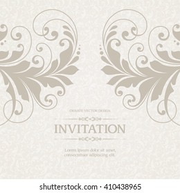 Vintage elegant template with seamless pattern and ornamental decor. Design for wedding invitation, greeting card with calligraphic elements
