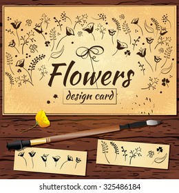 Vintage elegant vector background. Vector floral card with beautiful hand drawn leaves and flowers. Invitation or greeting card. Cool design elements.