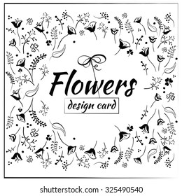 Vintage elegant vector background. Vector floral card with beautiful hand drawn leaves and flowers. Invitation or greeting card. Cool design elements.