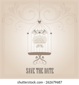Vintage elegant wedding invitation in decorative retro style with cage Vintage elegant wedding invitation in decorative retro style He and She design