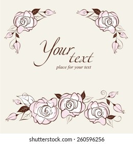 Vintage elegant wedding invitation with the stylized roses.Vector illustration.