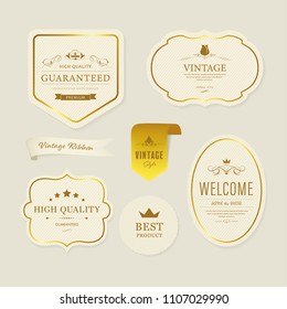 Vintage element banner and badge and  label and decoration with gold frame.