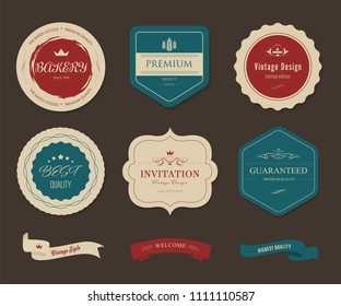Vintage element banner label and decoration. Retro badges set.