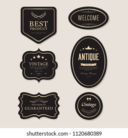 Vintage element banner label and decoration. Gold badge victorian design.