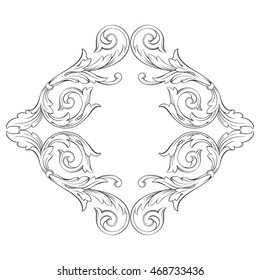 Vintage element engraving with retro ornament pattern in antique rococo style decorative design. Royal of design on a white background.