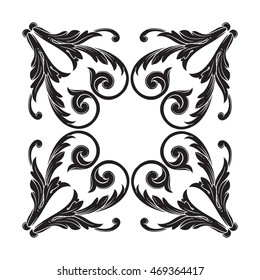 Vintage element engraving with retro ornament pattern in antique rococo and baroque style decorative design. 