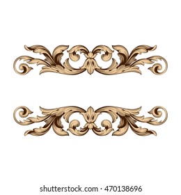 Vintage element engraving with retro ornament pattern in antique rococo style decorative design. 