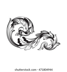 Vintage element engraving with retro ornament pattern in antique rococo style decorative design. You can use for wedding invitation.