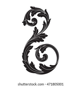 Vintage element engraving with retro ornament pattern in antique rococo style decorative design. You can use for wedding invitation.