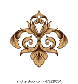 Vintage element engraving with retro ornament pattern in antique rococo style decorative design. You can use for wedding invitation. Royal element of design on a white background. 