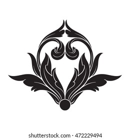 Vintage element engraving with retro ornament pattern in antique rococo style decorative design. You can use for wedding invitation. Royal element of design on a white background. 