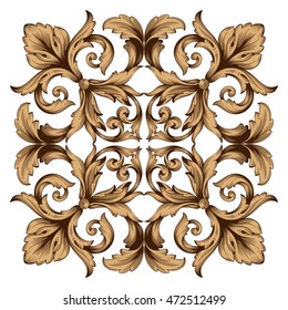 Vintage element engraving with retro ornament pattern in antique rococo style decorative design. Royal element of Design on a white background. You can use for wedding invitation.