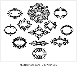 Vintage element isolated. Damask frame border pattern. Engraving stencil Vector stock illustration. EPS 10