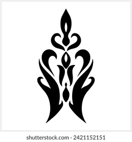 Vintage element isolated. Damask lotus. Engraving stencil Fleur de lis Vector stock illustration. EPS 10