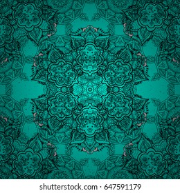 Vintage element on blue background. Luxury, royal and Victorian concept. Vintage baroque floral ornamental pattern in black over blue. Ornate vector decoration.