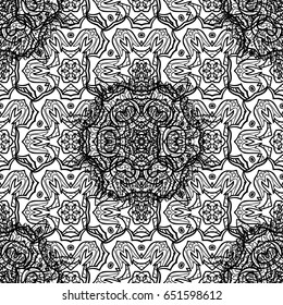 Vintage element on green background. White floral ornament in baroque style. Damask seamless pattern repeating background. Antique white repeatable wallpaper.