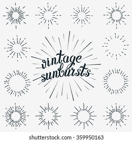 Vintage Element Vector Set. Black Sunbursts Graphic Elements. Vintage Typography Retro labels Isolated For Invitations, Greeting Cards, Posters.