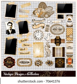 Vintage Elements Collection - PhotoFrames, Adhesive Straps, Vintage Labels, Complete Backgrounds, Ribbons, Fruits and so on