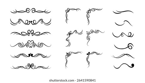 Vintage elements with corners and Set of calligraphic swashes swirling lines and flourishes