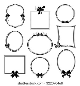 vintage elements of design, frames with decorative bows isolated on white background