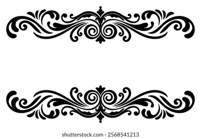 Vintage elements for letter decoration, vintage frame, black scroll lines on white background.