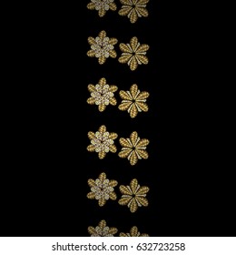 Vintage elements on black background. Seamless oriental ornament in the style of baroque. Traditional classic vector golden seamless pattern.