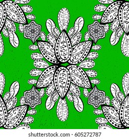 Vintage elements on green background. Rough oriental ornament in the style of baroque. Traditional classic vector white rough pattern.