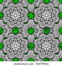 Vintage elements in oriental style arabesques. Rough pattern on green background. Vector white rough pattern. Rough white textured curls.