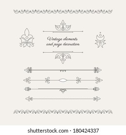 Vintage elements and page decoration. Monochrome vector set