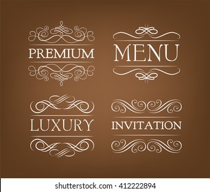 Vintage elements and page decoration. Ornate frames and scroll element. Decorative calligraphic design menu, cafe, food vector illustration