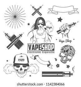 Vintage elements for Vape shop.Vector illustration