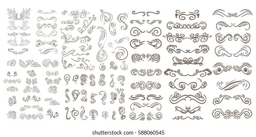 Vintage elements for your design. Big set. Hand drawn elements