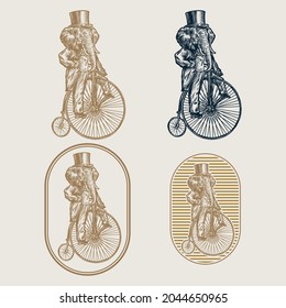 Vintage Elephant Bycicle Coffee Circus Logo