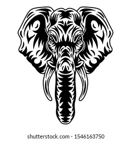 Vintage elephant face. Heading vintage style Isolated on a white background. Design element for logo, badge, tattoo, t-shirt, banner, poster.