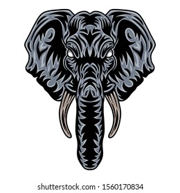 Vintage elephant face. Heading vintage style Isolated on a white background. Design element for logo, badge, tattoo, t-shirt, banner, poster.