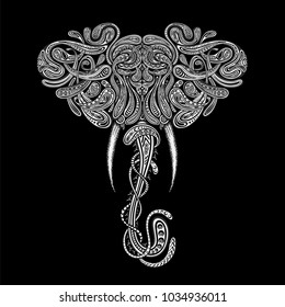 Vintage elephant of patterns with addition of runic symbols