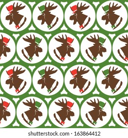 Vintage elk portrait in topper seamless pattern