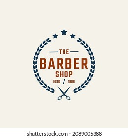 Vintage Emblem Badge Barber Shop Logo with Scissors Symbol for Gentleman Haircut in Retro Style Vector Illustration