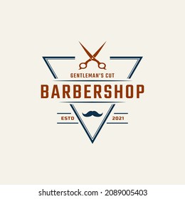Vintage Emblem Badge Barber Shop Logo with Scissors Symbol for Gentleman Haircut in Retro Style Vector Illustration